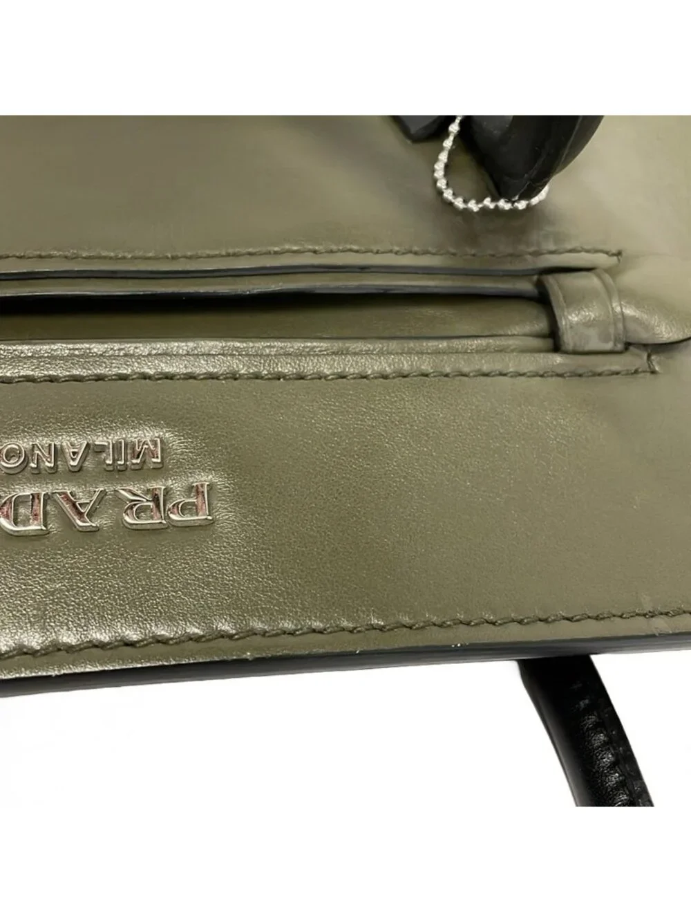 Prada Tote Khaki Black Leather